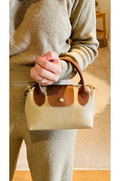 Mercan Stores Women's Milk Brown Mini Zipper and Snap Closure Hand and Shoulder Bag