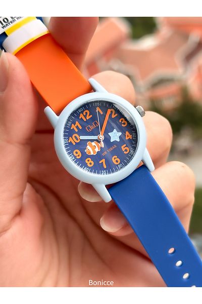 Q&Q 10 Atm, 2 Years Warranty, Orange Silicone Cord Pool Sea Use Suitable Boy's Wristwatch
