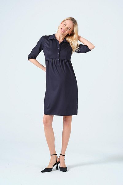 BUSA Maternity Half Sleeve Buttoned Mid Length Dress Dark Blue