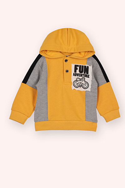 Panço Erkek Bebek Kapüşonlu Baskı Detaylı Sarı Sweatshirt