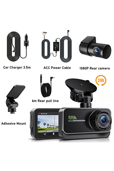 Choice لا توجد بطاقة SD مع كابل طاقة 4K WiFi كاميرا مزدوجة للوحة القيادة 4K حقيقية كاميرا خلفية / مقصورة اختيارية للتركيب 3 بوصات IP