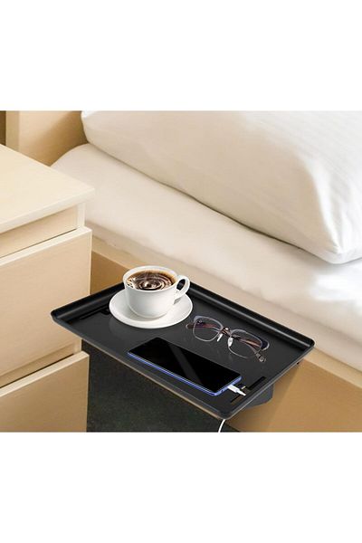 COOYA Bedside Shelf for Bed, Bunk Bed Shelf Organizer, Clip On Nightstand Tray with Cord and Cup Holder