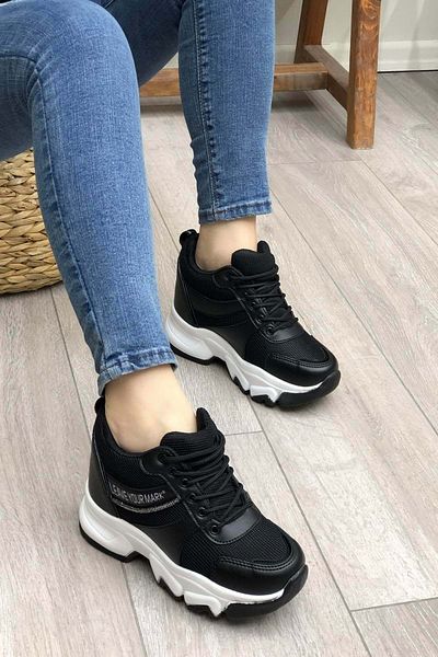 Kocamanlar Ayakkabı Filet 209 Women's Sneakers - Hidden Heels and Black-White