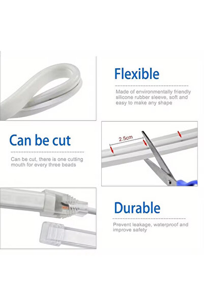 Choice شريط إضاءة ليد أبيض طبيعي بطول 2 متر، مزود بمنفذ USB وDC و5 فولت، مع مستشعر لمس قابل للتعتيم، ومرن من السيليكون