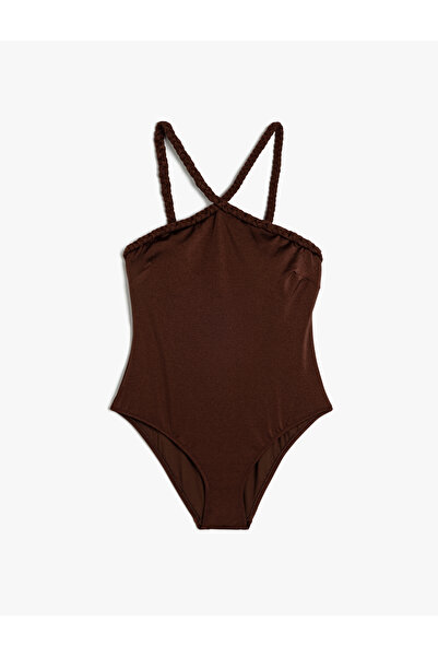 Koton Parlak Halter Yaka Mayo Büzgü Detaylı Çapraz Askılı