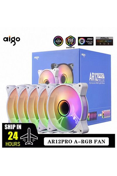 Choice مجموعة مراوح A-RGB باللون الأبيض والأسود Aigo Ar12pro مروحة هيكل الكمبيوتر Ventoinha Pc 120 مم RGB مروحة 4 سنون PWM وحدة المعالجة المركزية C