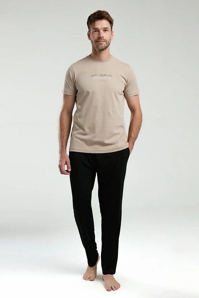 Arnetta Men's Misacles Lettering Character Short Sleeve Long Pants Pajama Set