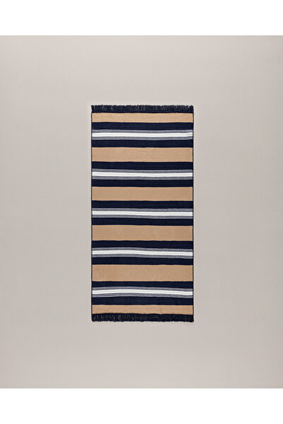 Madame Coco Rosée Pamuklu Saçaklı Dokuma Kilim - Bej/Lacivert - 60x100 cm