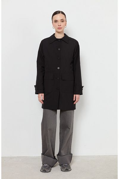 Fatma Atasoy Black Trench Coat with Bag Pocket