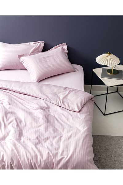 Madame Coco Elicia King Size 100% Cotton Striped Satin Duvet Cover Set - Light Plum