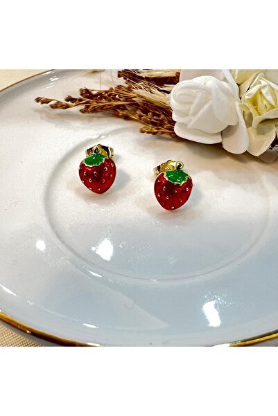 G K Luxury Mini Sevimli Çilek Meyveli Çelik Küpe