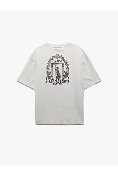 Koton Kısa Kollu Pamuklu Bisiklet Yaka Oversize Arkası Baskılı Tişört