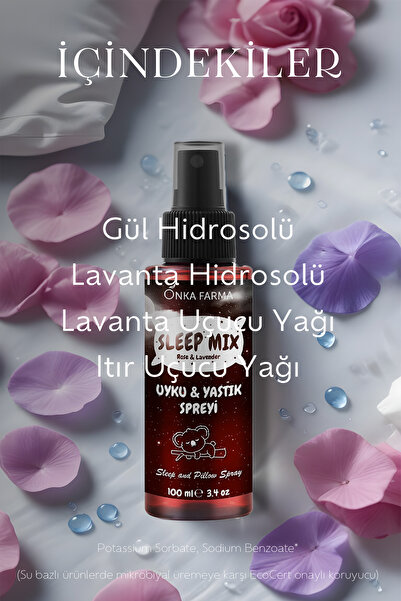 OnkaFarma SleepMix Uyku Yastık Spreyi 100 ml (Gül & Lavanta) Rahatlatıcı Dinlenme Spreyi Sleep Pillow Spray