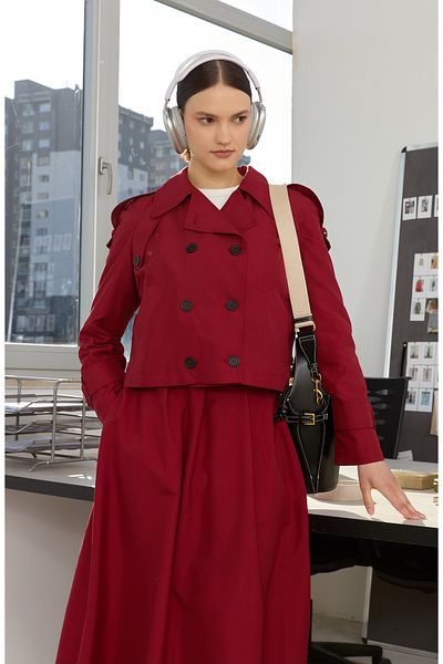 Fatma Atasoy Oversize Burgundy Short Trench Coat