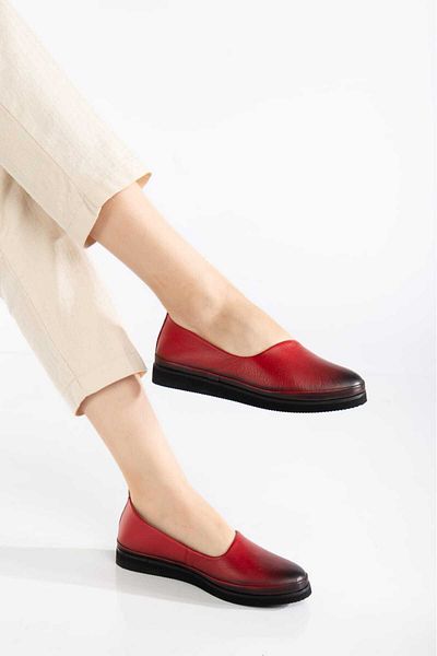 AYAKKABİSEPETİ Red Orthopedic Comfort Genuine Leather Shoes