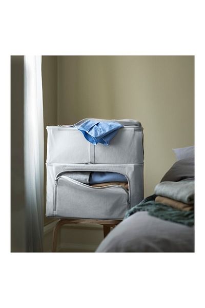 IKEA HEMMAFIXARE Fabric Storage Case (Striped White/Grey, 34x51x28 cm)  Versatile Storage Solution