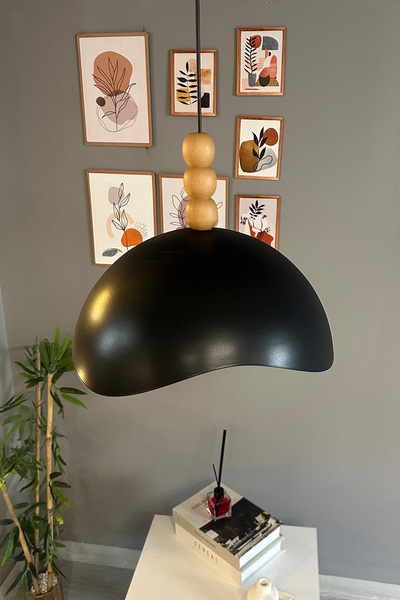 Bamyum Luna Siyah Tekli Avize Üç Boncuk Başlık Sarkıt Lamba Restoran Salon Aydınlatma