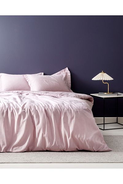 Madame Coco Elicia King Size 100% Cotton Striped Satin Duvet Cover Set - Light Plum