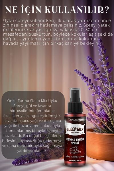 OnkaFarma SleepMix Uyku Yastık Spreyi 100 ml (Gül & Lavanta) Rahatlatıcı Dinlenme Spreyi Sleep Pillow Spray