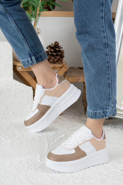 İmerShoes Ležérní bílé norkové béžové tenisky - vycházková sportovní obuv s vysokou podrážkou