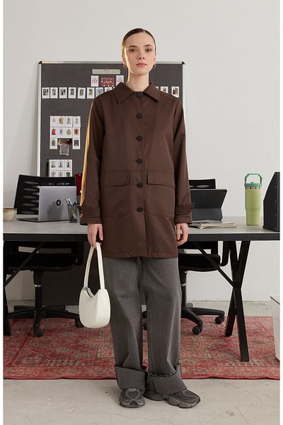 Fatma Atasoy Bitter Brown Trench Coat with Bag Pockets