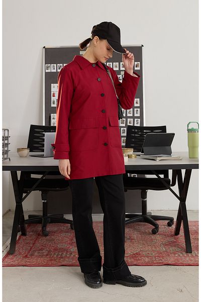 Fatma Atasoy Burgundy Trench Coat with Bag Pocket