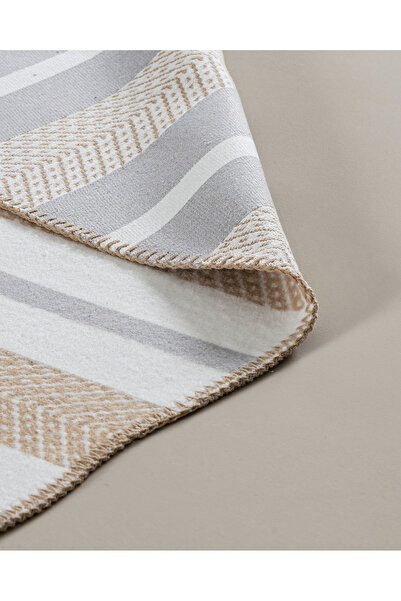 Madame Coco Serein Pamuklu Saçaklı Dokuma Kilim - Bej/Gri - 120x180 cm