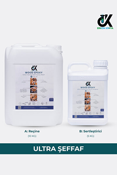 ERKON KİMYA Ultra Şeffaf Tek Döküm Epoksi Reçine 15 kg SET Döküm Tipi Epoxy Masa Sehpa için KALIN DÖKÜM