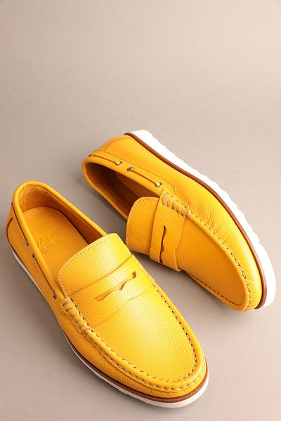 Gondol Men's Classic Genuine Leather Loafer Yellow Number 41