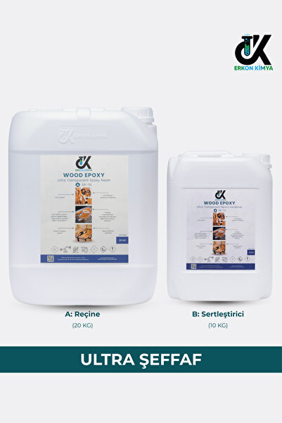 ERKON KİMYA Ultra Şeffaf Tek Döküm Epoksi Reçine 30kg SET Döküm Tipi Epoxy Masa Sehpa için KALIN DÖKÜM