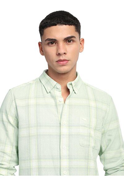 The Bear House Men's Regular Fit Cotton Shirt Green Long Sleeves Casual & For...
