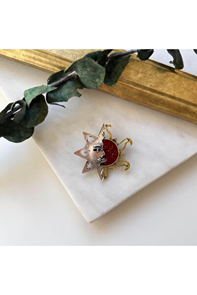 Alice İsstanbul Kırmızı Simli Güneş Broş