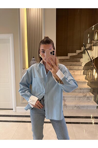 CKBUTİK Mavi  Poplin Görice Gömlek-103140