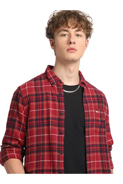 The Bear House Men's Regular Fit Cotton Shirt Red, Long Sleeves, Casual & Formal, Soft Fabric