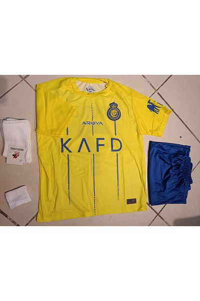 Atlas Global Ronaldo Al Nassr New Season Yellow Children's Jersey Set of 4. Forma+Shorts+Socks+Bracelet