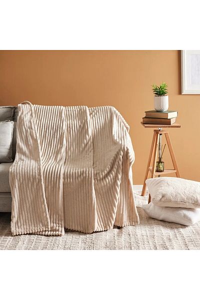 Karaca Ruby Stripe Wellsoft Einzel Decke, Ecru