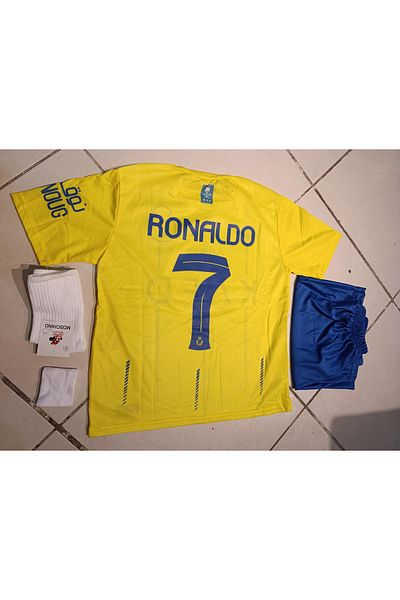 Atlas Global Ronaldo Al Nassr New Season Yellow Children's Jersey Set of 4. Forma+Shorts+Socks+Bracelet