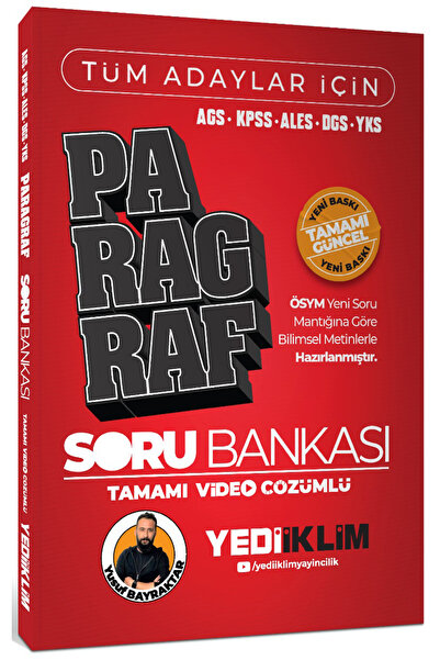 Yediiklim Yayınları Ags Kpss Ales Dgs Yks Tüm Adaylar Için Paragraf Tamamı Video Çözümlü Soru Bankası