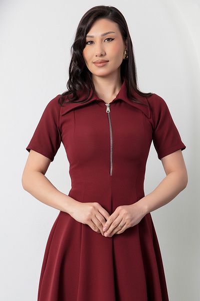 PULLIMM Rochie cu mânecă scurtă cu fermoar cu guler de cămașă 2025-4178