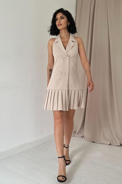 Modayakamoz Μπεζ εξώπλατο φόρεμα με γιακά