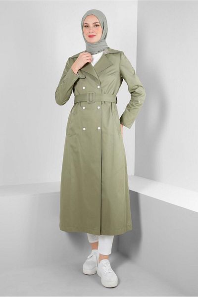 Alvina PLAID DETAILED BELTED STRAP TRENCH COAT 10743