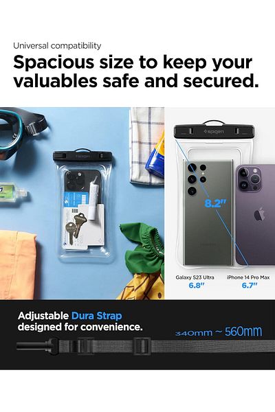 Spigen Aqua Shield Floating Universal Waterproof Phone case 2 Pack IPX8 Pouch A610 - Crystal Clear
