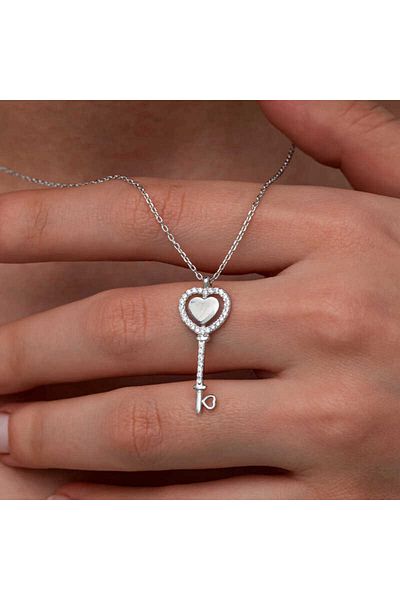 Skygo Silver Heart Key Women Necklace