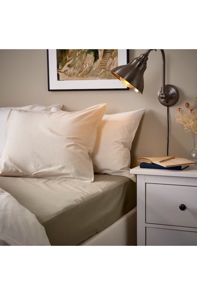 IKEA ULLVIDE Grey-Beige Fitted Sheet 90x200 cm – Soft, Breathable & Durable Bedding