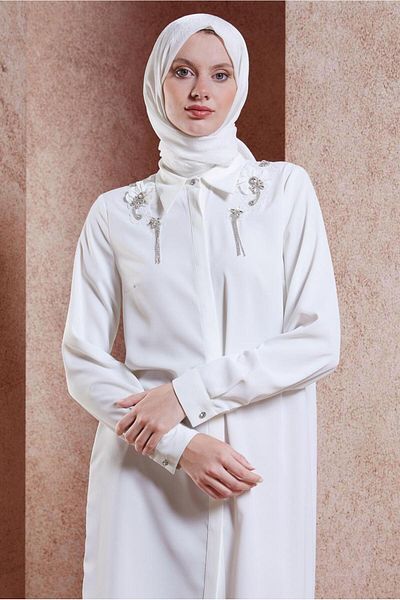 Alvina 44667 Model Hijab Tunic - Stone Detailed