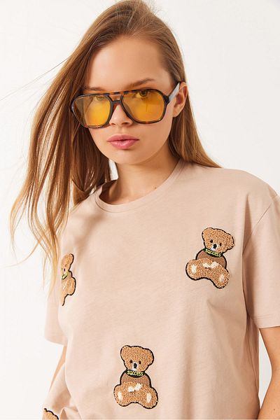 Bianco Lucci Tricou obișnuit cu broderie Süzene Teddy pentru femei 6544 60283067