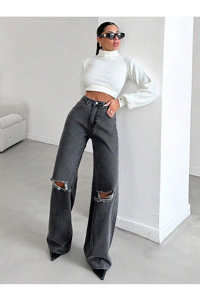 Dema Women's 100% Cotton Denim Palazzo Trousers with Wear