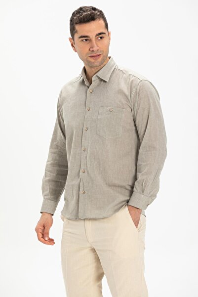 Eliş Şile Bezi Uzun Kol Şile Bezi Tek Cepli Erkek Yazlık Gömlek Taş 3031