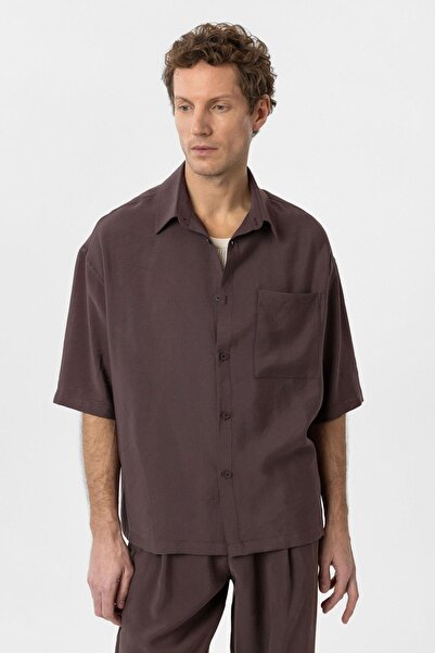 Antioch Kahve Relaxed Kısa Kollu Erkek Gömlek
