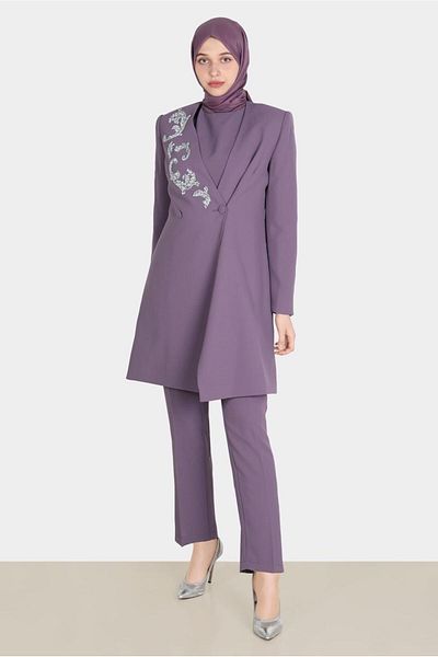 Alvina Triple Stone Embroidery Trousers Set - 30258
